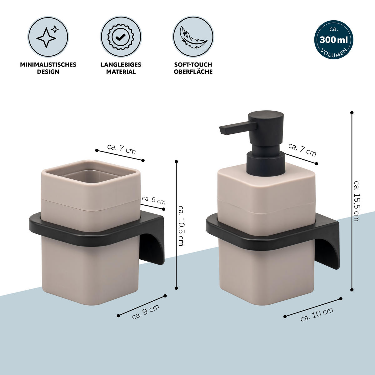 BADACCESSOIRESET SAVONA Softtouch (2er-Set) - Taupe, Kunststoff (7/15.5/8.5cm) - bremermann