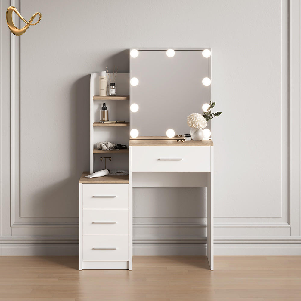 SCHMINKTISCH Loreta Weiß/Sonoma 80 cm mit LED Beleuchtung - Weiß/Sonoma Eiche, Holzwerkstoff (80/131.6/36cm) - Livinity®