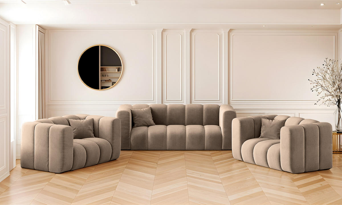 SOFAGARNITUR 2+1+1 Serie Grand Stilvol, Stoff Salvador Salvador Dunkelbeige - Cappuccino, Holz (91/70/197cm) - Kaiser Möbel