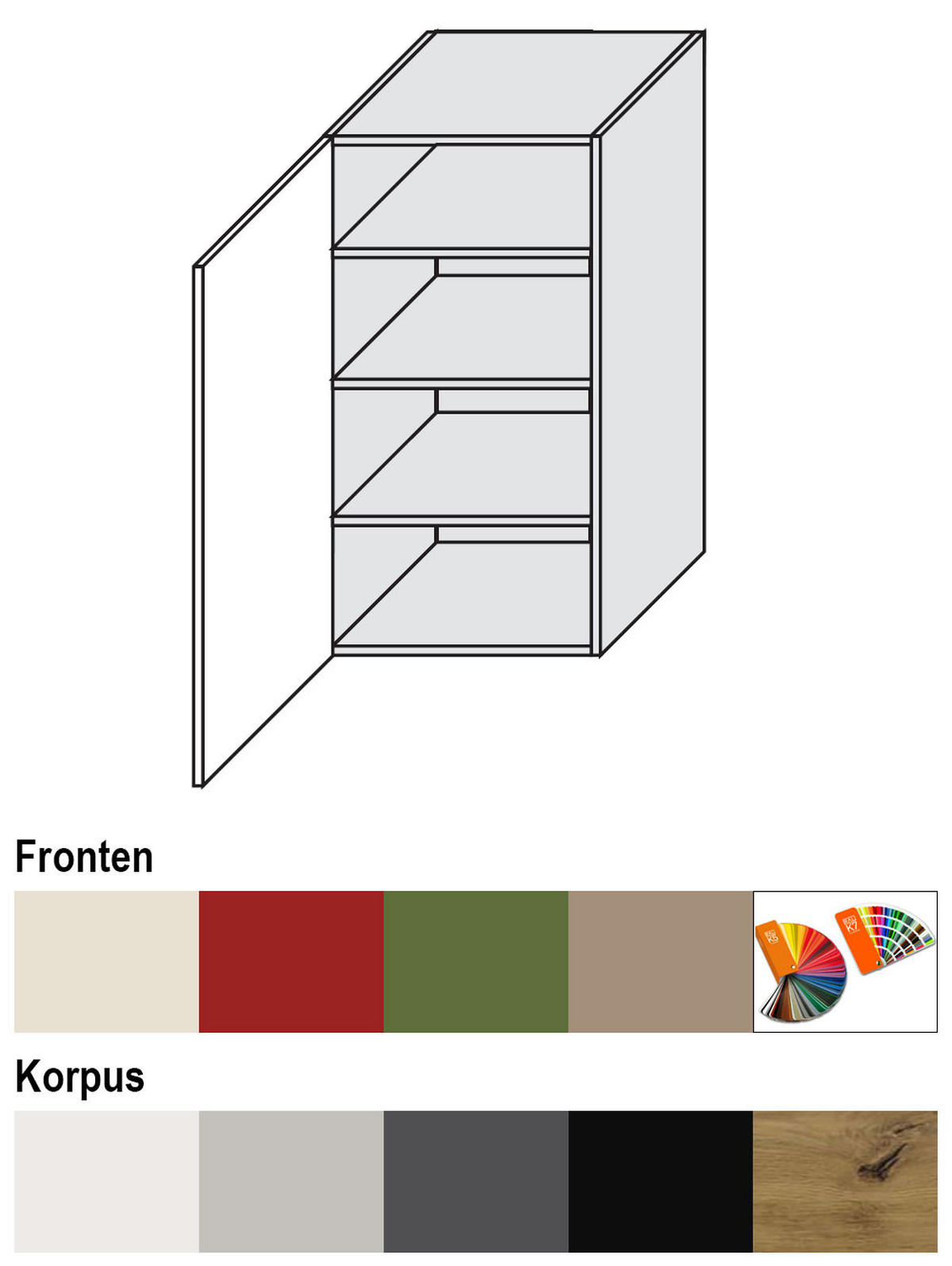 HÄNGESCHRANK Brerra W4/45 Eiche Artisan / RAL 6025 farngrün Matt 45 / 32,5 / 96cm - Eiche Artisan/Grün, Holz/Holzwerkstoff (45/96/32.5cm) - Feldmann-Wohnen