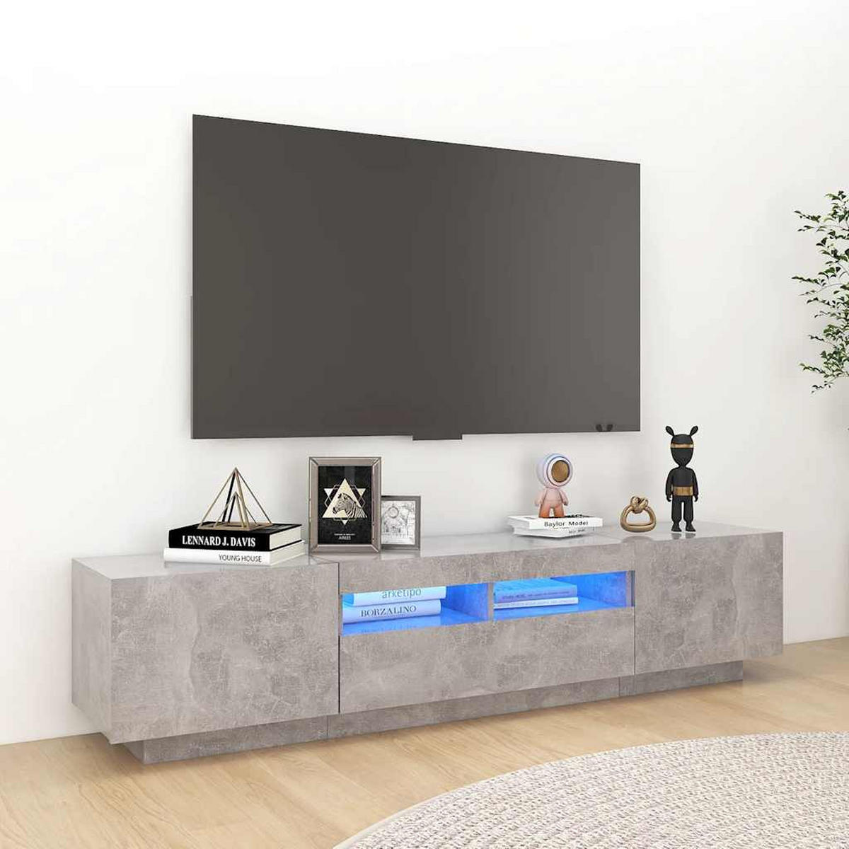 LOWBOARD mit Led-Leuchten 180/35/40 cm aus Holzwerkstoff in Betongrau - Hellgrau, Holz (180/40/35cm) - vidaXL