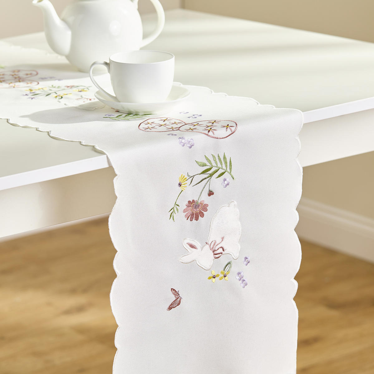 TISCHLÄUFER Lapique - Weiß, Textil (174/35/1cm) - home&you