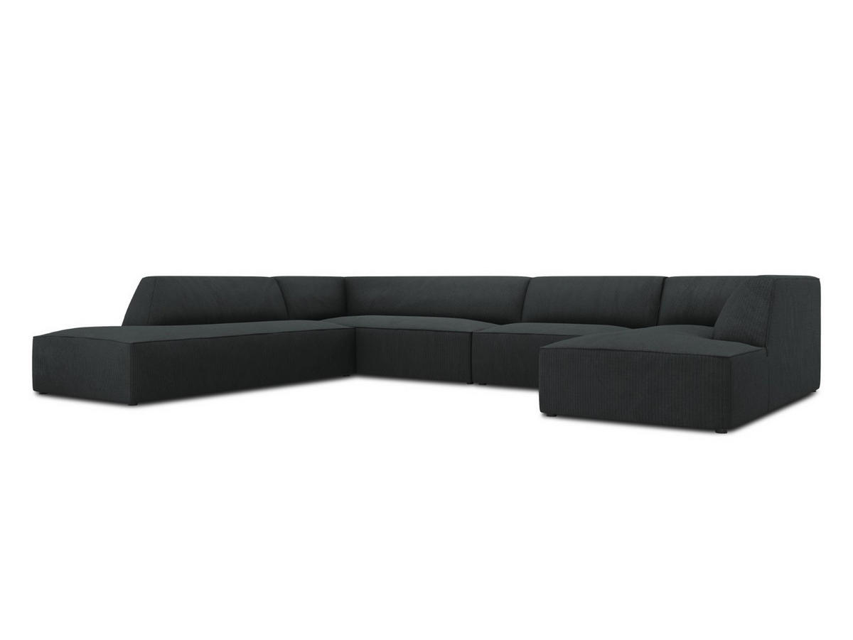 PANORAMASOFA links Ruby aus Cord schwarz 7 Sitzplätze - Schwarz, Textil (273/69/366cm) - Micadoni