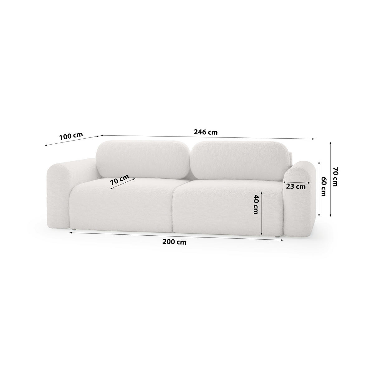 SOFA mit Schlaffunktion Thekla, Hellgrau - Hellgrau, Textil (246/70/100cm) - Fedve