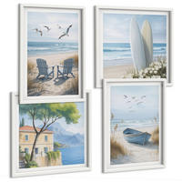 BILDER SET 4er Set - 50x50 cm & 40x60 cm Weißer Rahmen - Strandbretter, Surfboote, Vögel - Weiß, Kunststoff (50/50cm) - TULUP