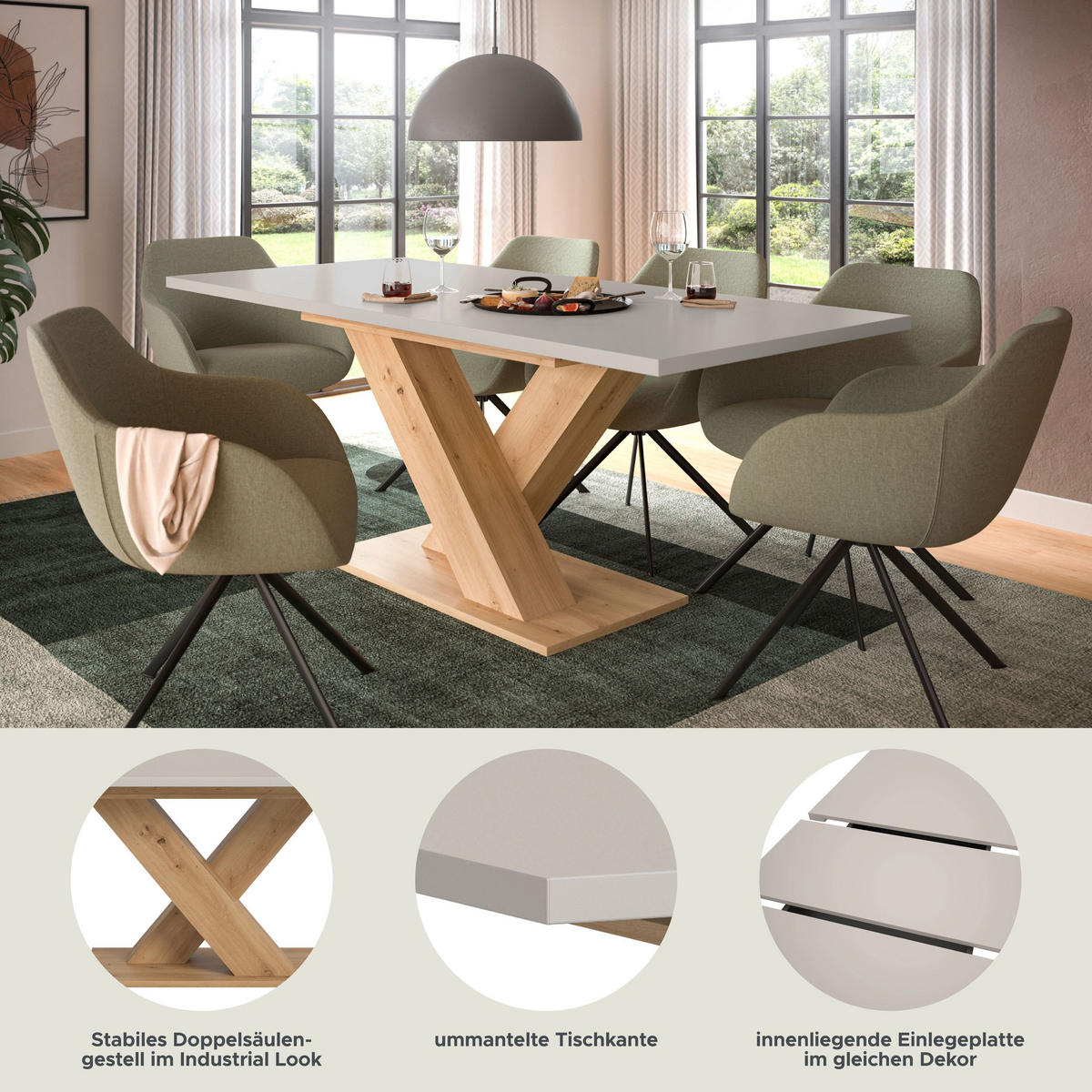 ESSTISCH MOTION (B/H/T: ca. 150/76/90 cm) in Artisan Eiche Nachbildung/Kaschmir - Eichefarben, Holzwerkstoff (90/150/76cm)