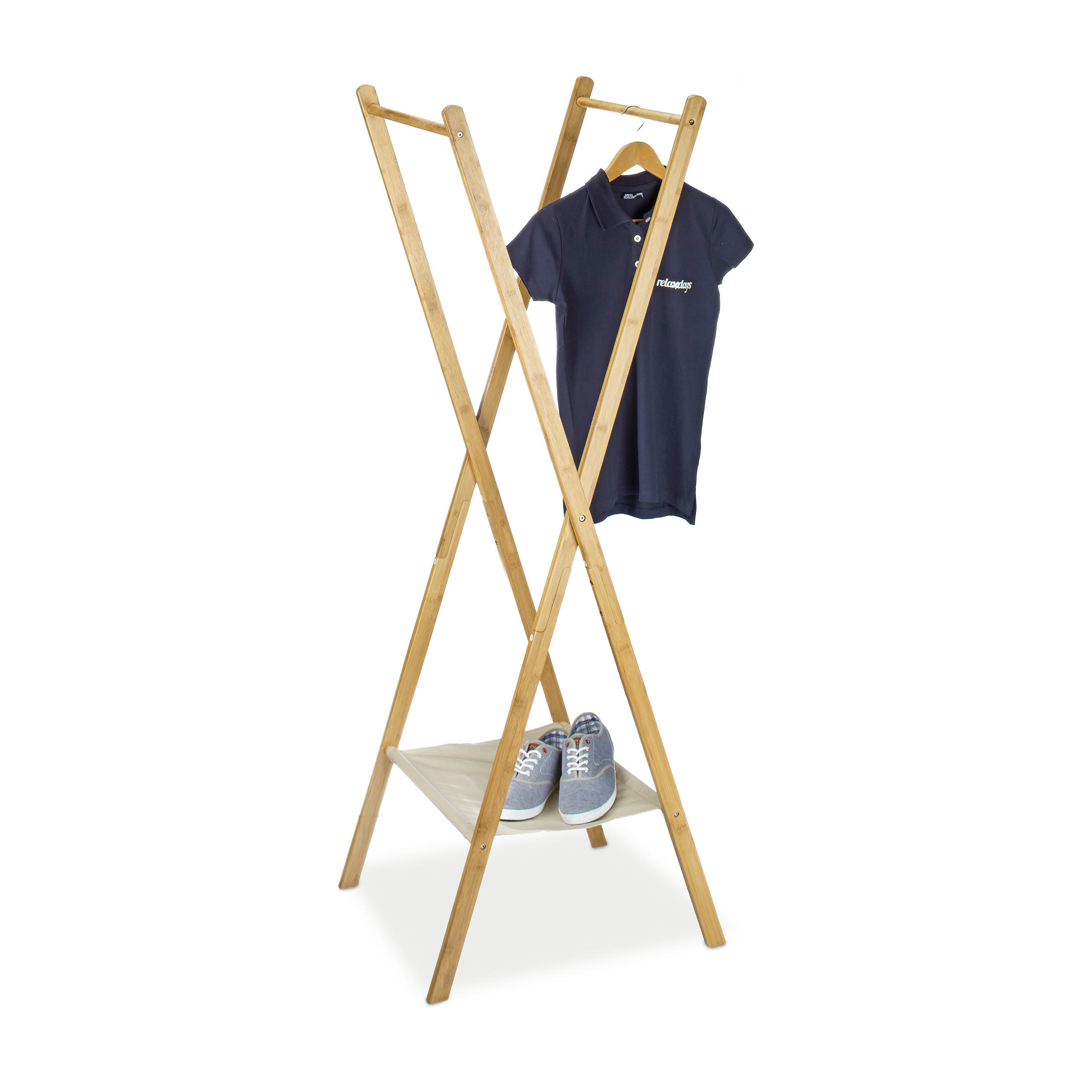 Relaxdays STOJAN přírodní bambus skládací 2 tyče s policí 155,5 cm