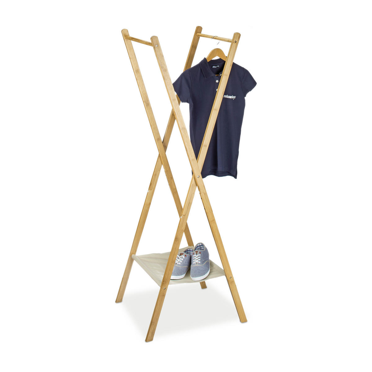 KLEIDERSTÄNDER - Hellbraun, Holz/Textil (50/164/58cm) - Relaxdays