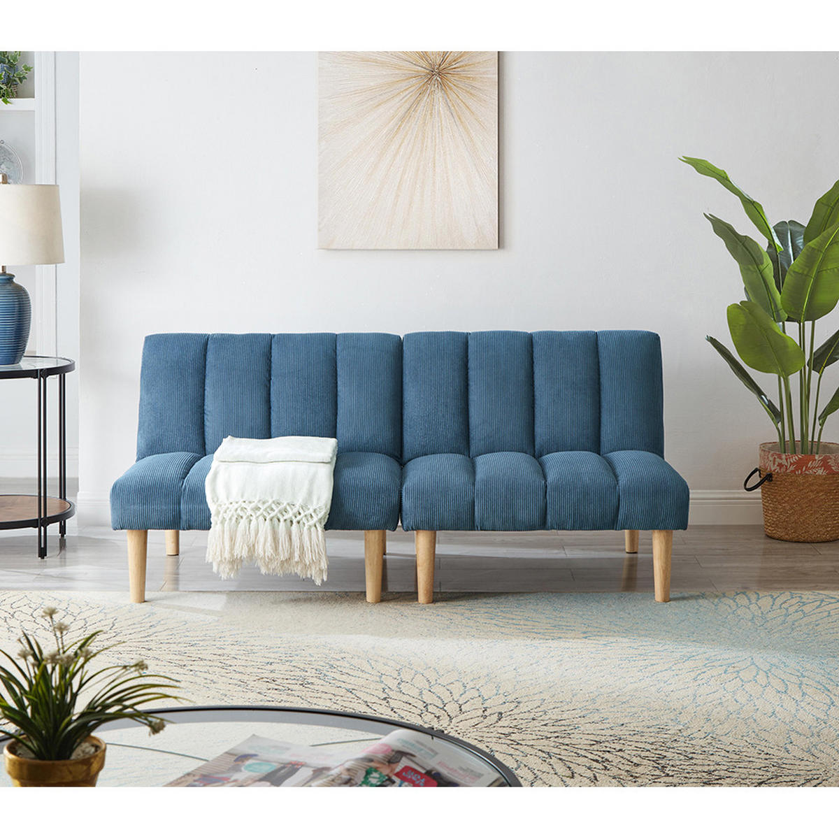 SCHLAFSOFA mit 3-fach verstellbarer Rückenlehne, Blau - Blau, Textil (82/72/167cm) - KOMHTOM