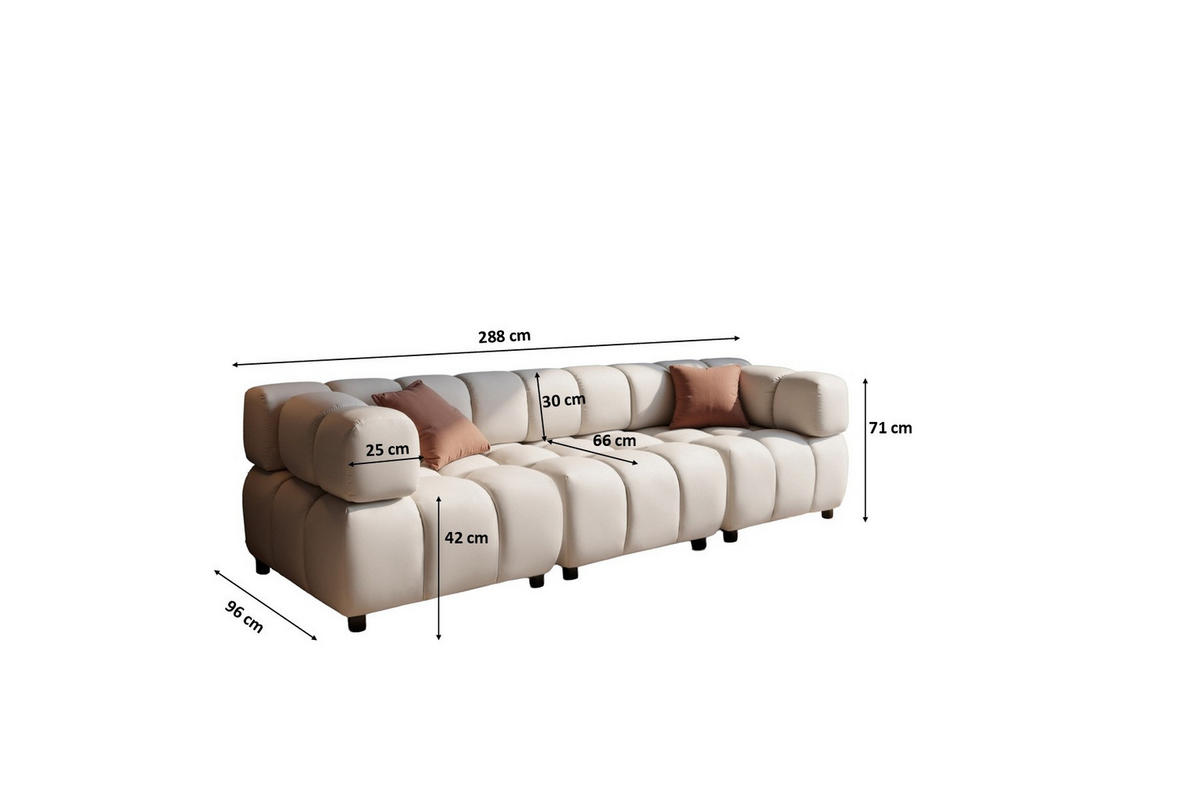 SOFA 4-Sitzer Modular, Couch, Veloursstoff Bluvel, Creme, Bolla - Creme, Holz (192/71/96cm) - Kaiser Möbel