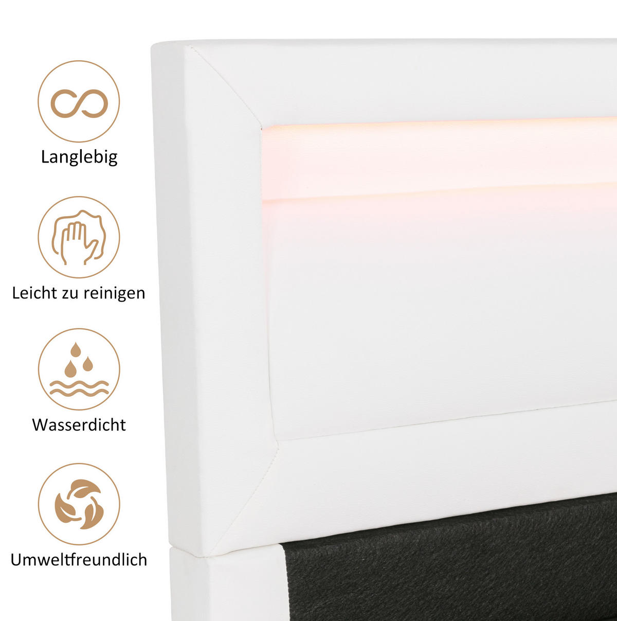 ČALOUNĚNÁ postel 140/200 cm bílá z PU s LED osvětlením a úložným prostorem - bílá, plast (140/200cm) - OKWISH