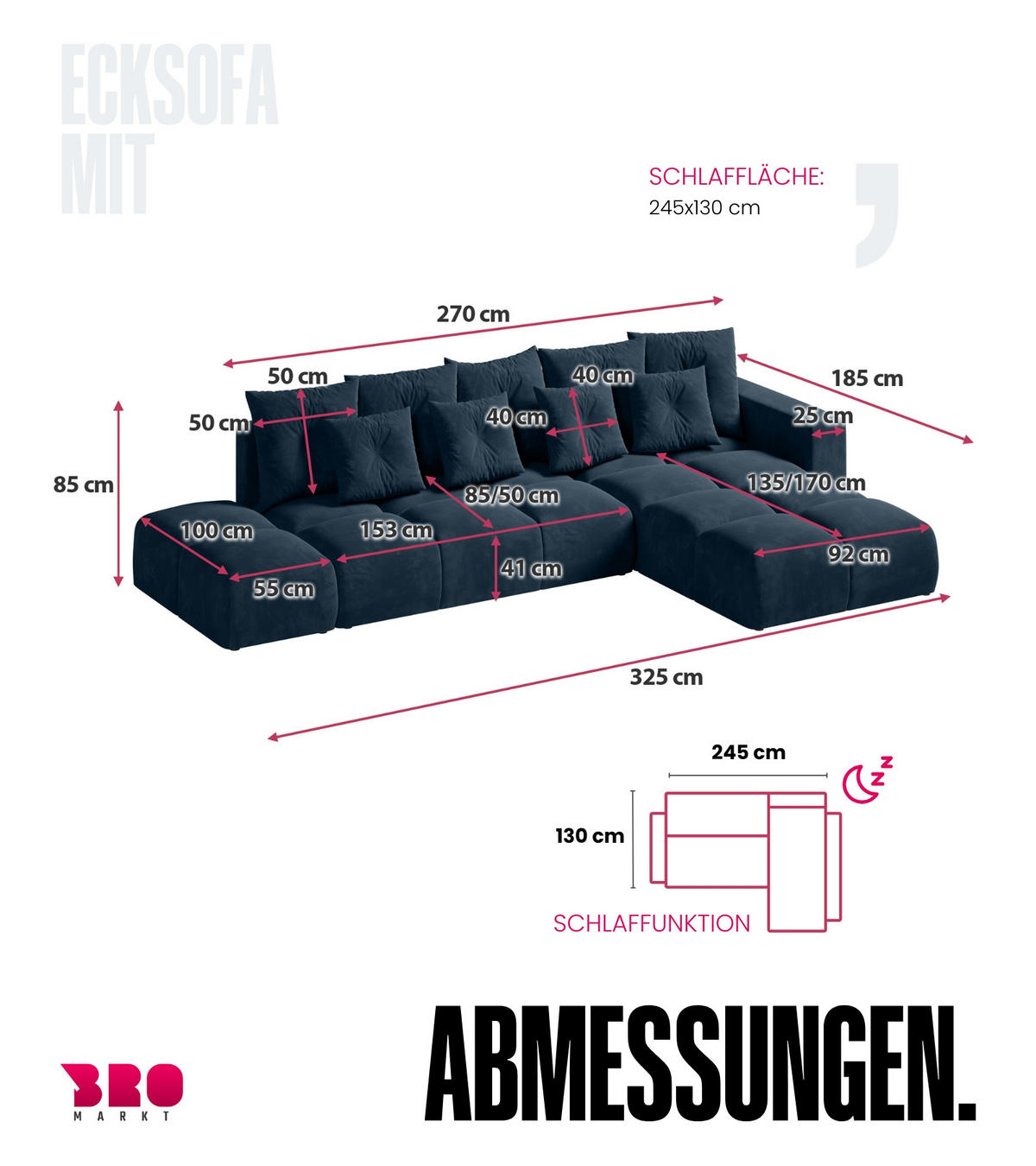 ECKSOFA mit Schlaffunktion RAMIRO Blau - Blau, Textil (325/185cm)