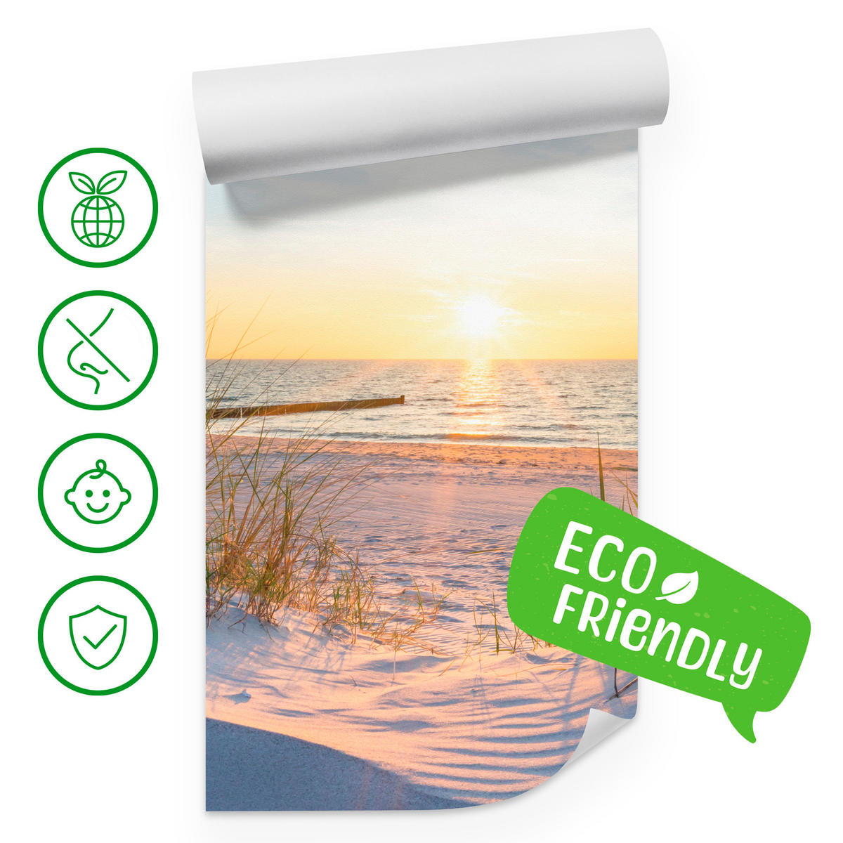 FOTOTAPETE Strand Meer Sonnenuntergang Landschaft 3D 450x315 - Blau/Gelb, Papier (450/315cm) - Muralo