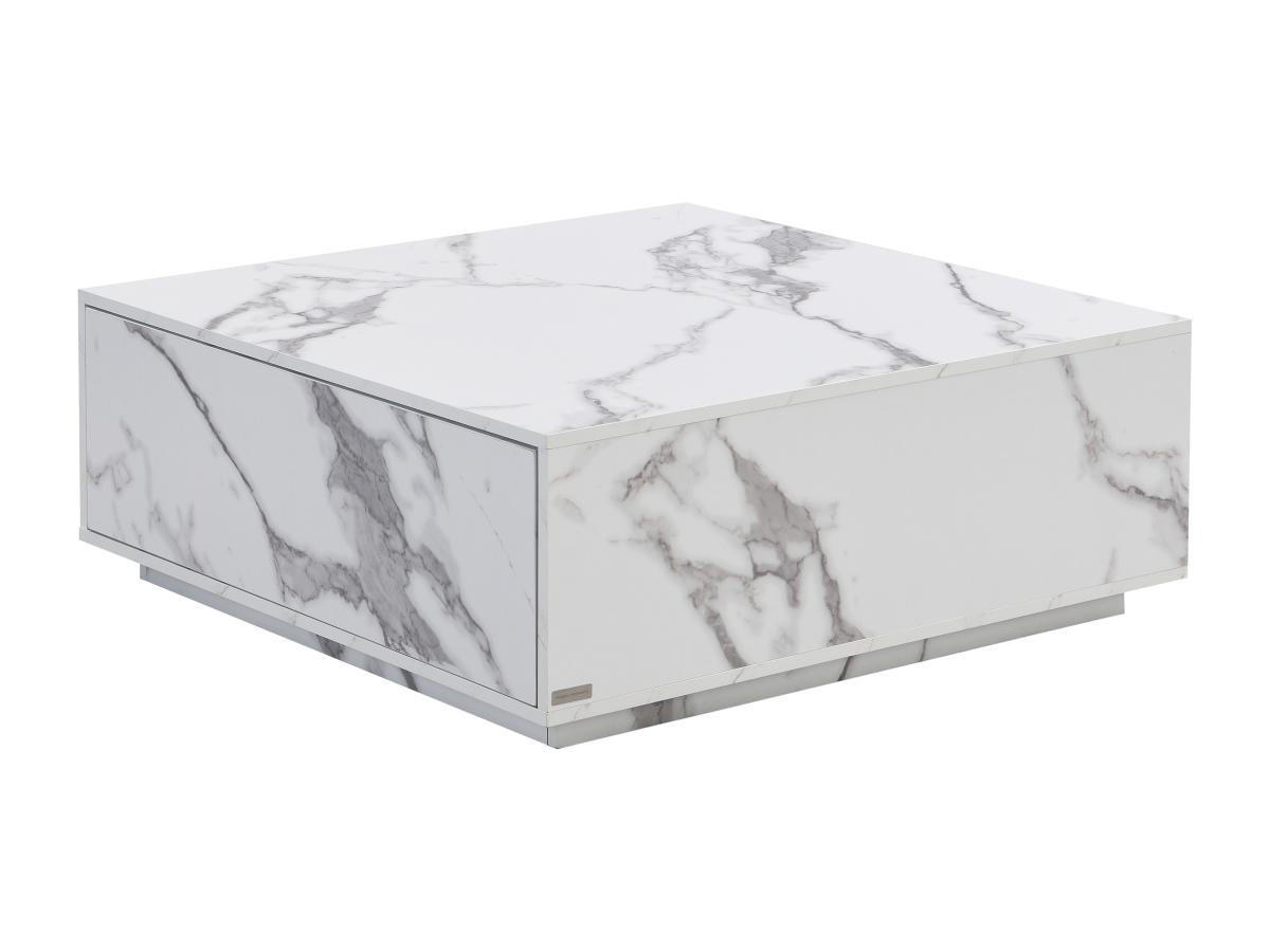 COUCHTISCH mit 2 Schubladen - MDF - Marmor-Optik Weiß - ANTRIM - Weiß, Holz (90/90/35cm) - Pascal Morabito