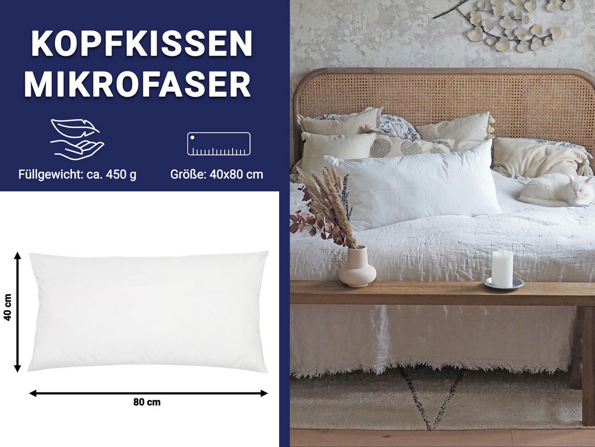 KOPFKISSEN, 40x80 cm, 65% Polyester, 35% Baumwolle, Weiß - Weiß, Textil (40/80cm) - Zollner