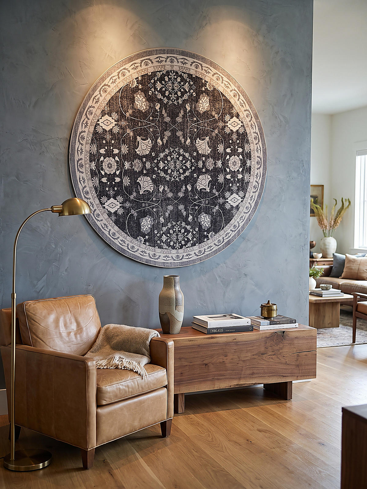 TEPPICH Kurzflor, waschbar, mit floralen Ornamenten, VERNANTE in Schwarz-Creme-Grau, Ø 200 cm - Schwarz, Textil (200/200cm) - KADIMA DESIGN