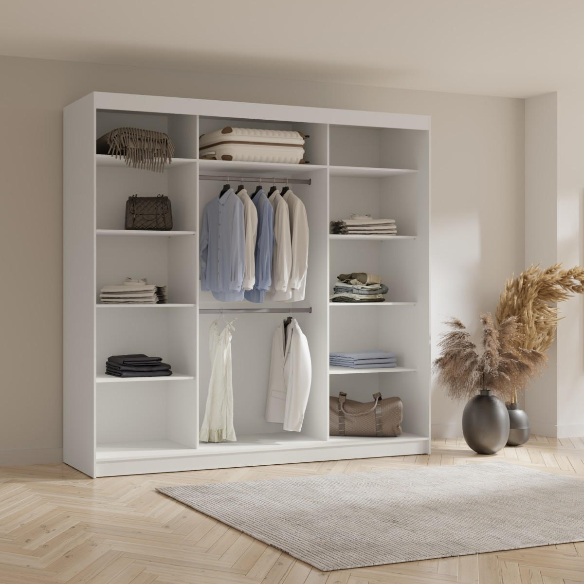 SCHWEBETÜRENSCHRANK mit Spiegel Fiore Plus 3D1L 250 Weiß/Gold - Goldfarben/Weiß, Holzwerkstoff/Metall (250/236/60cm) - mzm24