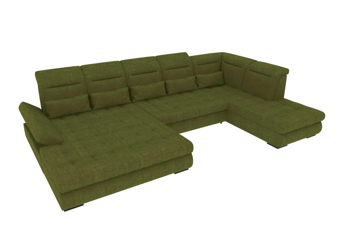 WOHNLANDSCHAFT Toscana Strukturstoff inkl. Schlaffunktion - Grün, Textil (208/87/358cm) - 99rooms