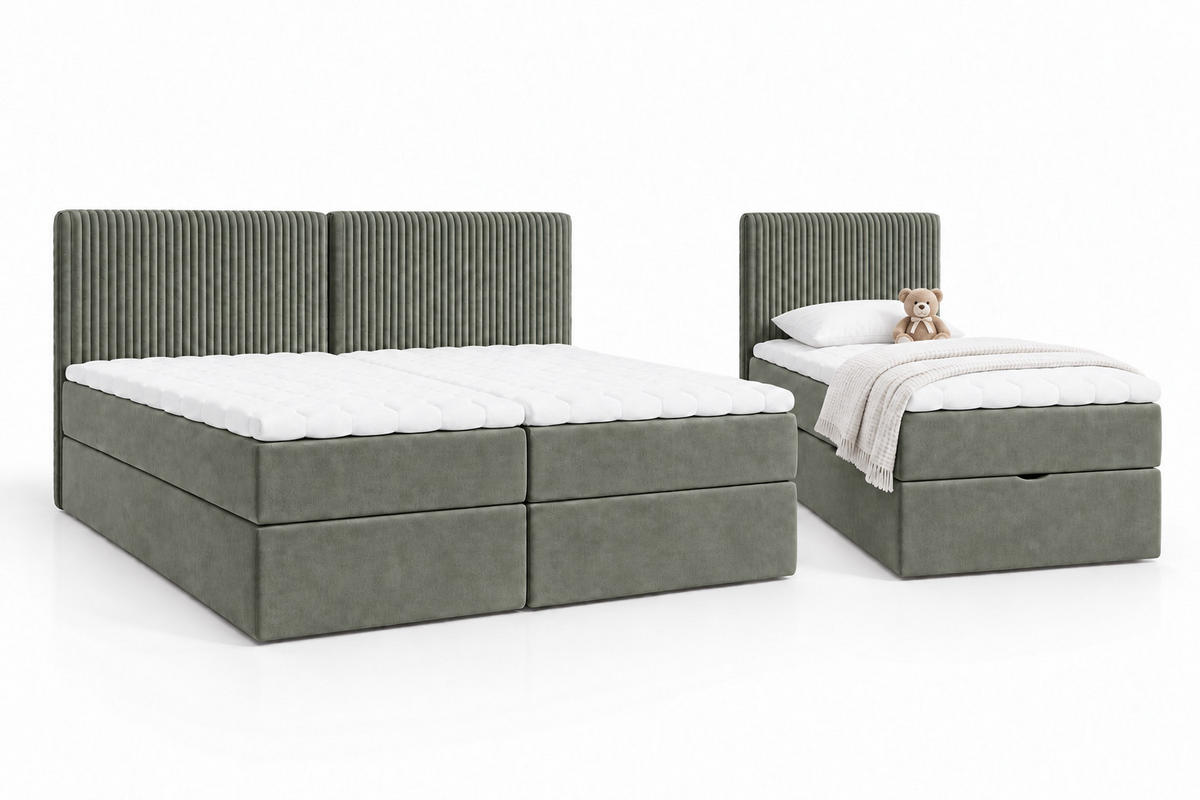 BOXSPRINGBETT Familienbett XXL 240x200 cm mit Bettkasten & Topper – Khaki - Salbeigrün, Textil (240/200cm) - MebleHot