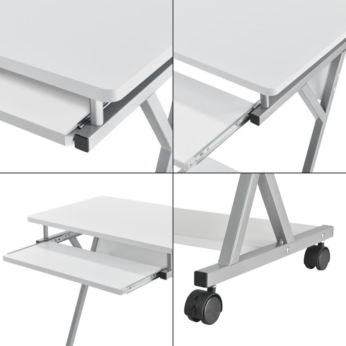 SCHREIBTISCH rollbar - Weiß, Holzwerkstoff/Metall (40/60/75cm) - [en.casa]
