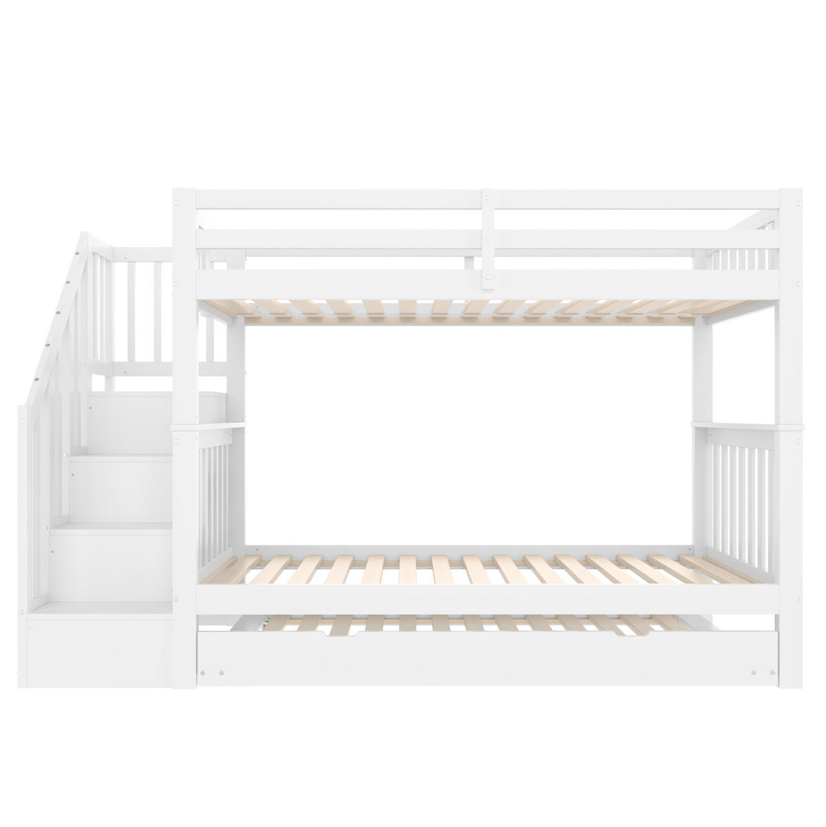 ETAGENBETT 90/200 cm in Weiß mit Rollbett, Treppenregal und hoher Absturzsicherung - Weiß, Holzwerkstoff (90/200cm) - Flora Grace