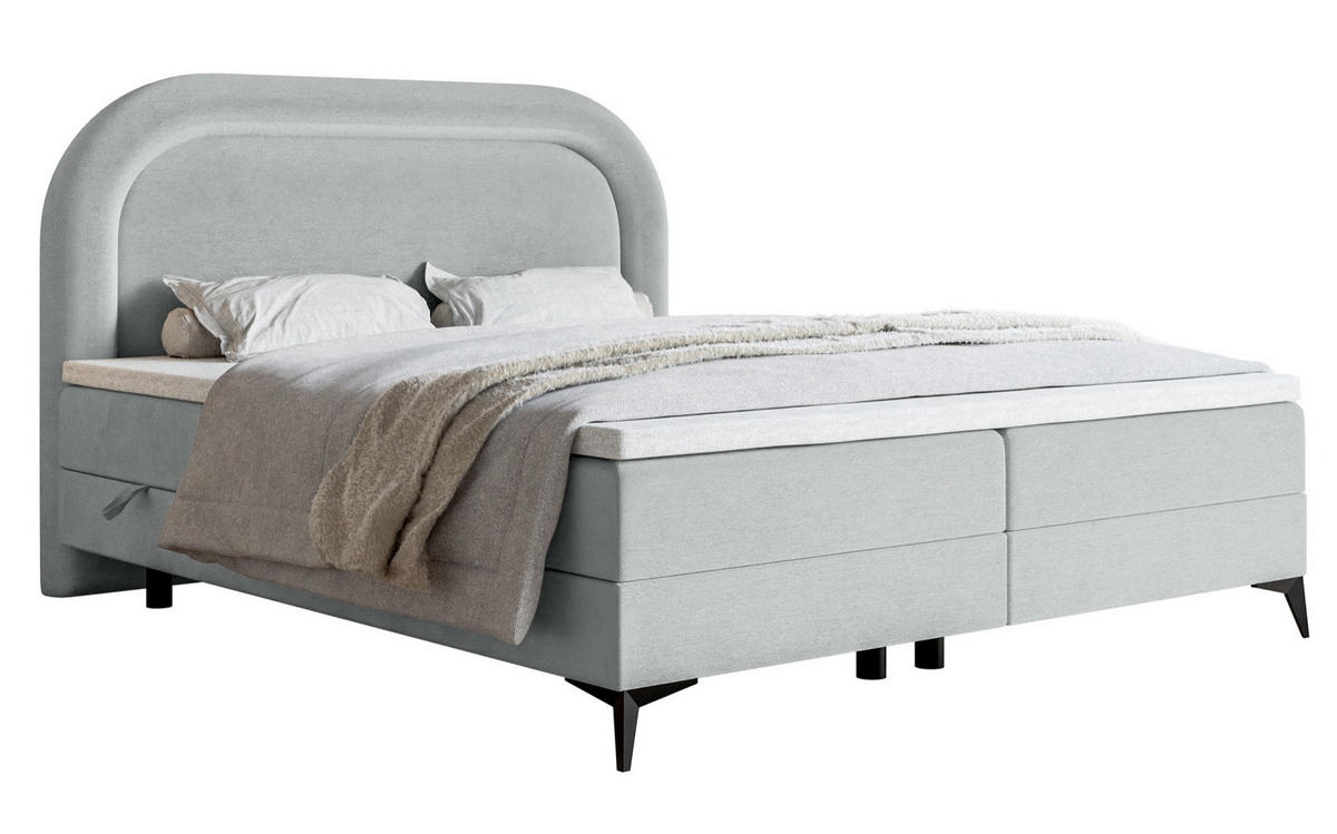 BOXBETT Loreo Hellgrau Samt wasserfest 160x200 cm - Hellgrau/Schwarz, Holz/Textil (160/200cm) - Selsey