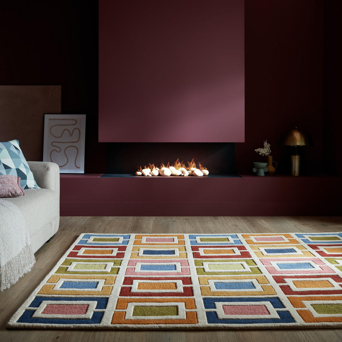 WOLLTEPPICH Geometrisch, Retro-Stil, Wohnzimmer Multicolor-Orange Rechteckig 160x230 - Multicolor, Textil (160/230cm) - KADIMA DESIGN