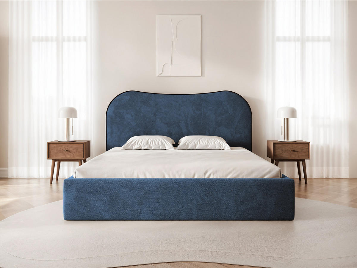 POLSTERBETT Rotello 180x200 cm Dunkelblau Chenille Stoff – (Bettkasten, Lattenrost) - Dunkelblau, Holz/Holzwerkstoff (180/200cm) - Ravio