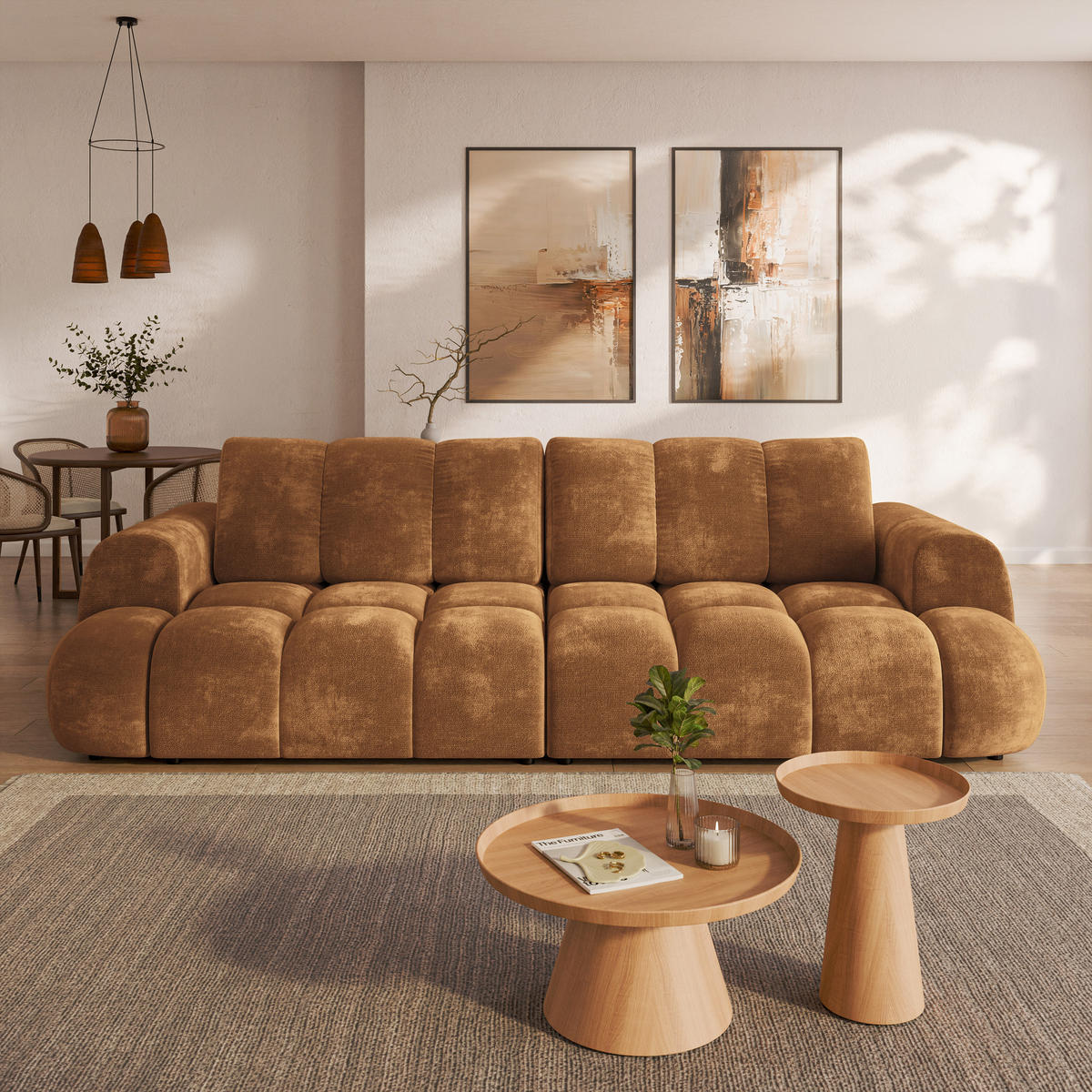 BETTSOFA DAFNE Hellbraun Chenille-Stoff mit Schlaffunktion - Hellbraun, Textil (300/88/113cm) - MASSENO