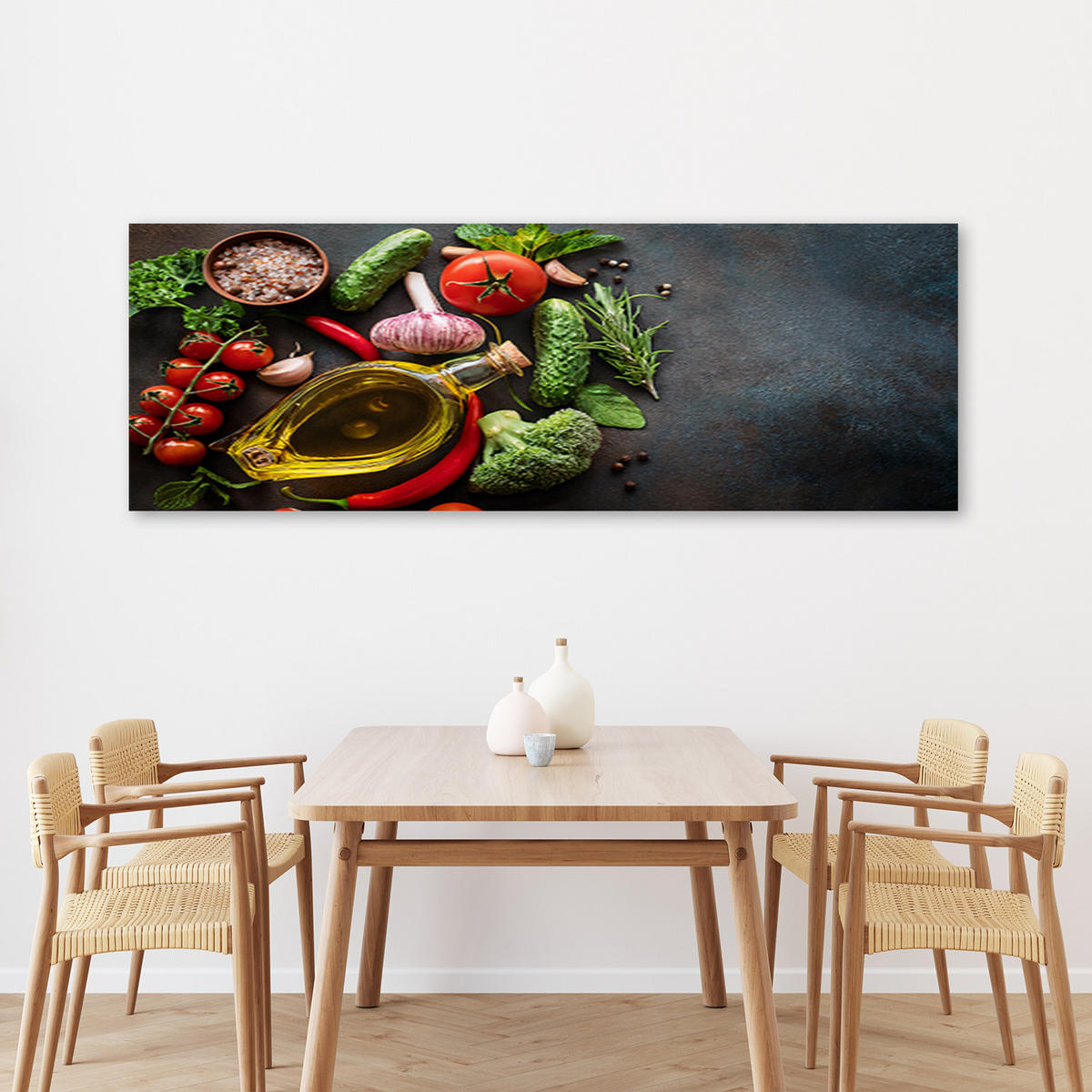 WANDBILD gemüse gewürze lebensmittel für die küche - Multicolor, Textil (90/30cm) - Feeby