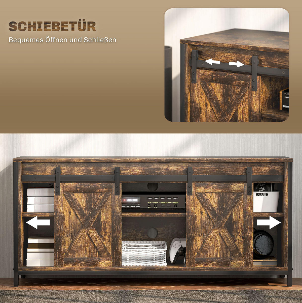 TV-LOWBOARD 120/40/54 cm mit Schiebetüren und Kabeldurchlass - Braun, Holzwerkstoff (120/54/40cm) - BEAOK