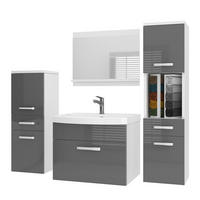 BADMÖBEL Badezimmer SET PRI P5, Grau Hochglanz, 120 cm - Hellgrau, Holz (38.7/113.5/120cm) - B BELINI GROUP