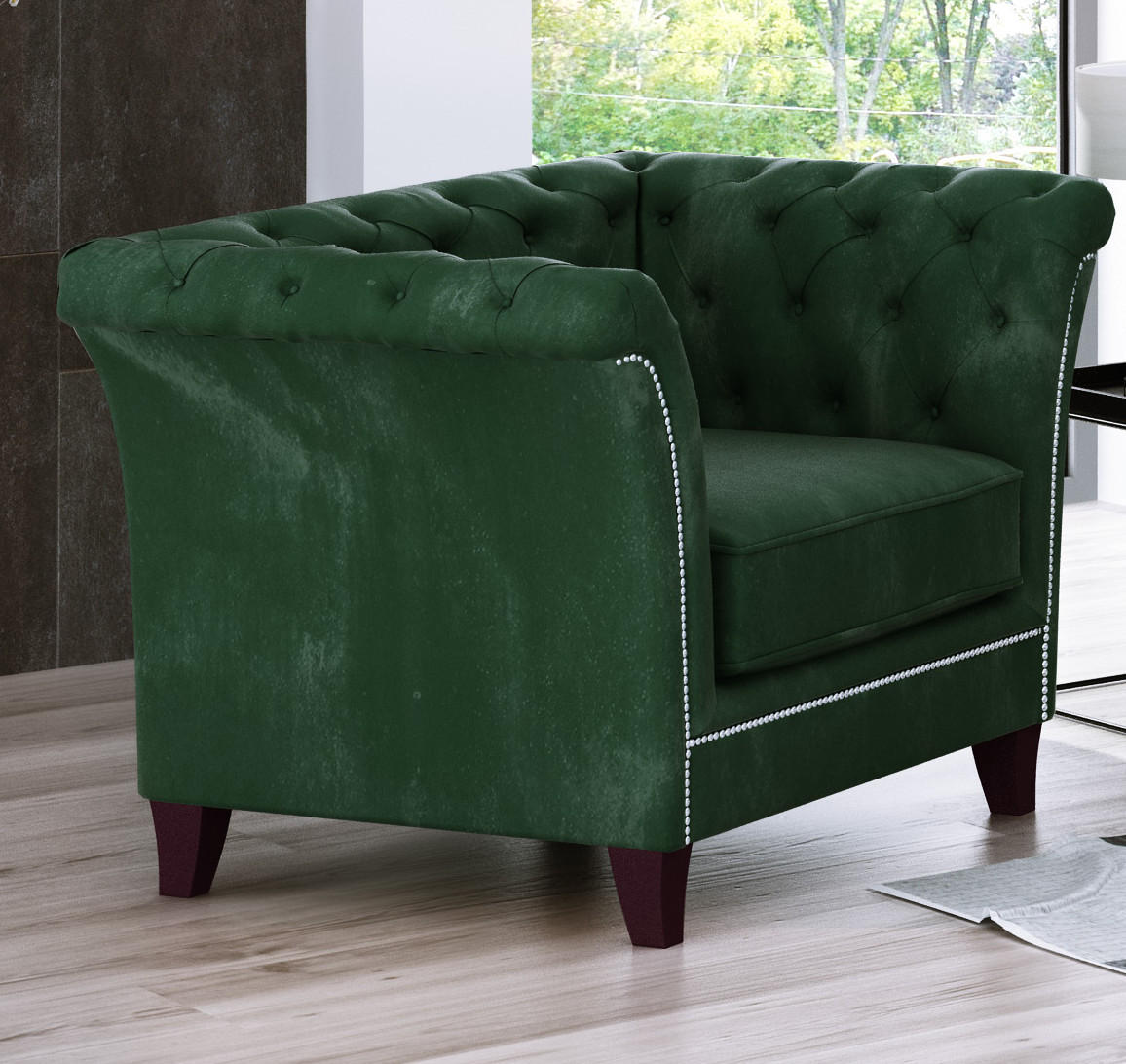 CHESTERFIELD-SESSEL Fusion Grün Samt - Smaragdgrün/Braun, Holz/Textil (116/75/82cm) - S-Style Möbel