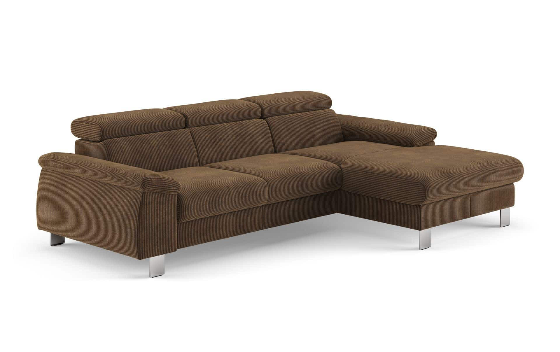 ECKSCHLAFSOFA mit Bettkasten – Cord-Stoff - Chromfarben/Braun, Holz/Textil (166/244cm) - Cotta