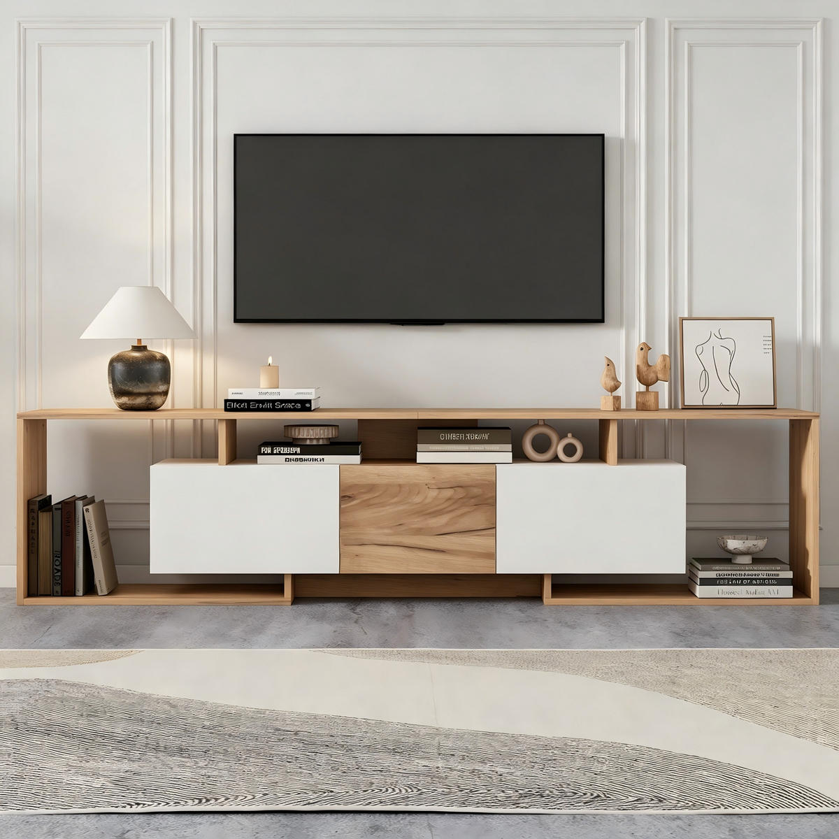 TV-SCHRANK 180cm Klapptüren Drehtür Natur Weiß Lowboard - Multicolor, Holzwerkstoff (180/49/30cm) - FLIEKS