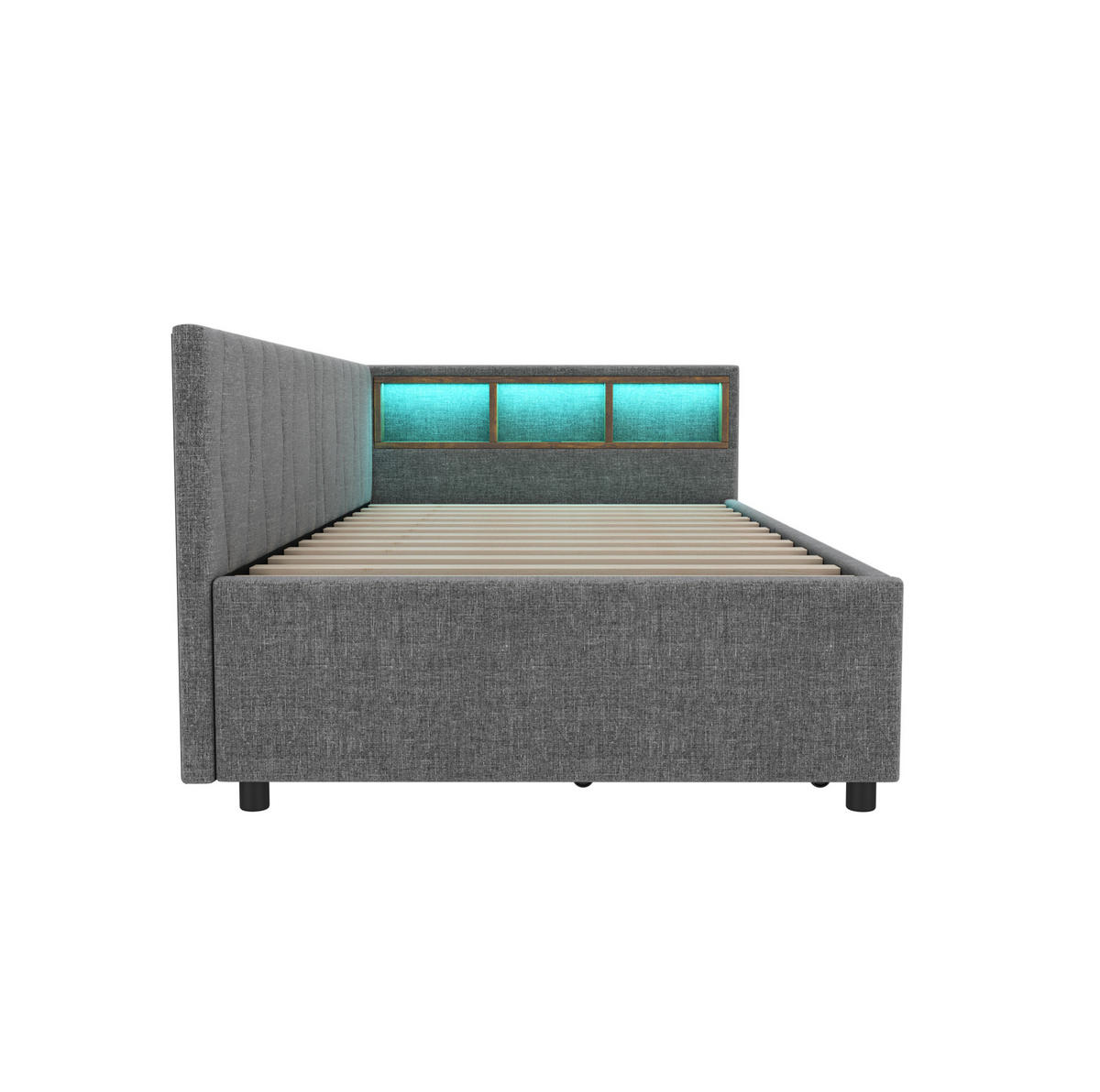 POLSTERBETT 90/200 cm mit Schubladen, LED und USB- und Type-C-Anschlüssen - Grau, Textil (90/200cm) - Flora Grace