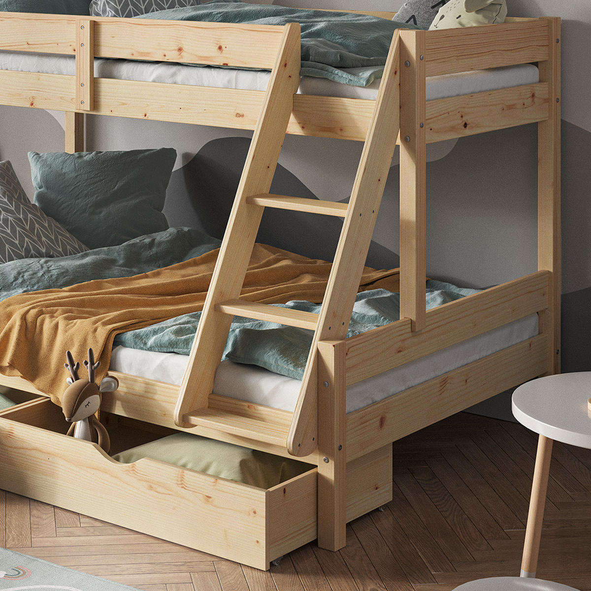 ETAGENBETT Everest Naturholz 120x200/80x200 cm mit Schubladen - Naturfarben, Holz (120/200cm) - VitaliSpa