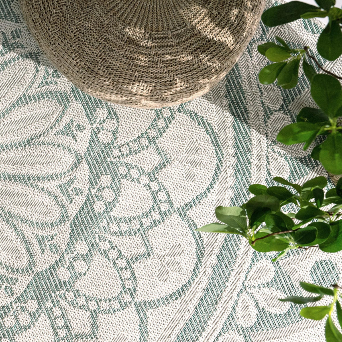 FLACHWEBTEPPICH, mit Mandala-Muster, Türkis, 160 x 220 cm - Blau, Textil (160/220cm) - KADIMA DESIGN