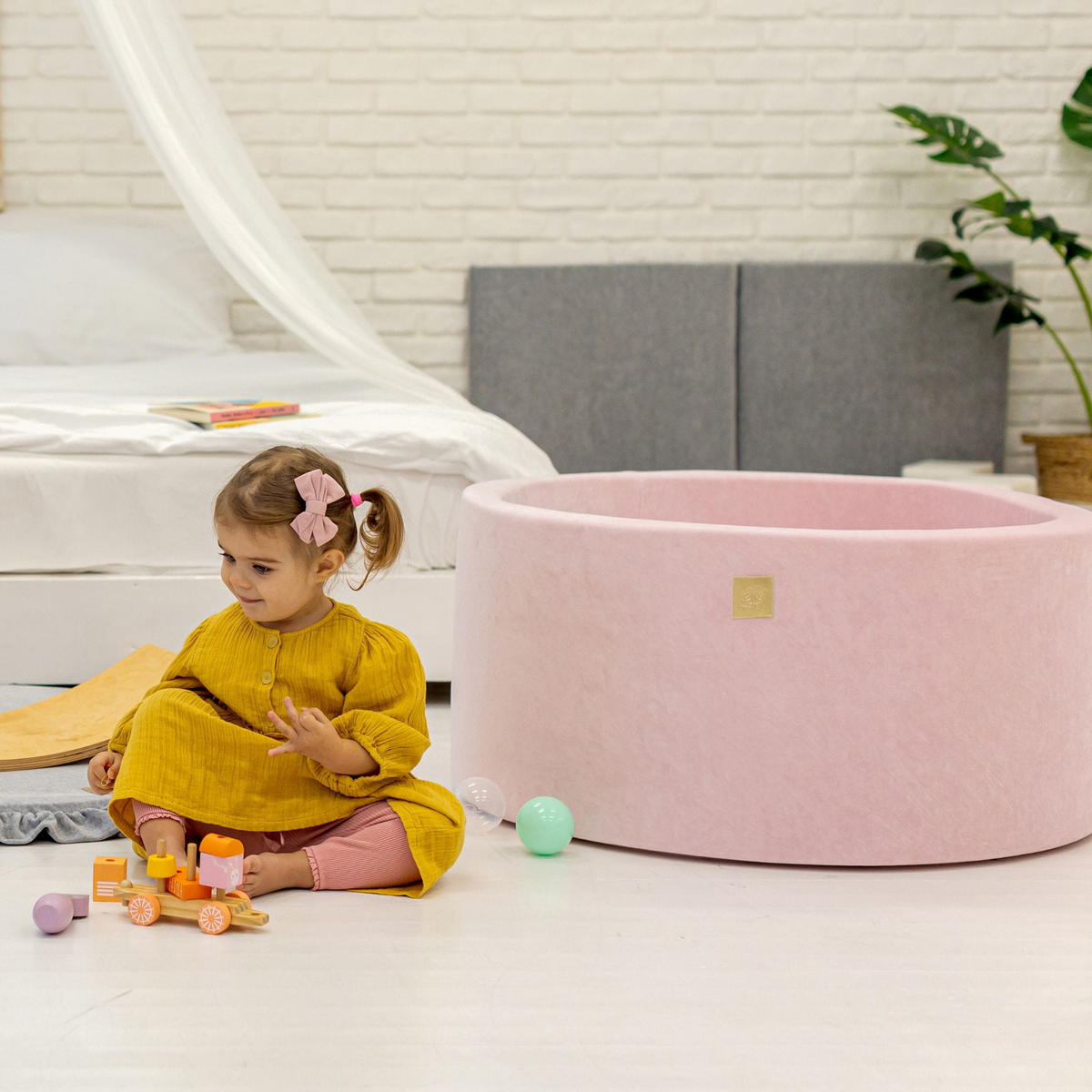 BÄLLEBAD für Kinder, Samt, Puderrosa - Hellrosa/Weiß, Textil (90/90/30cm) - MeowBaby