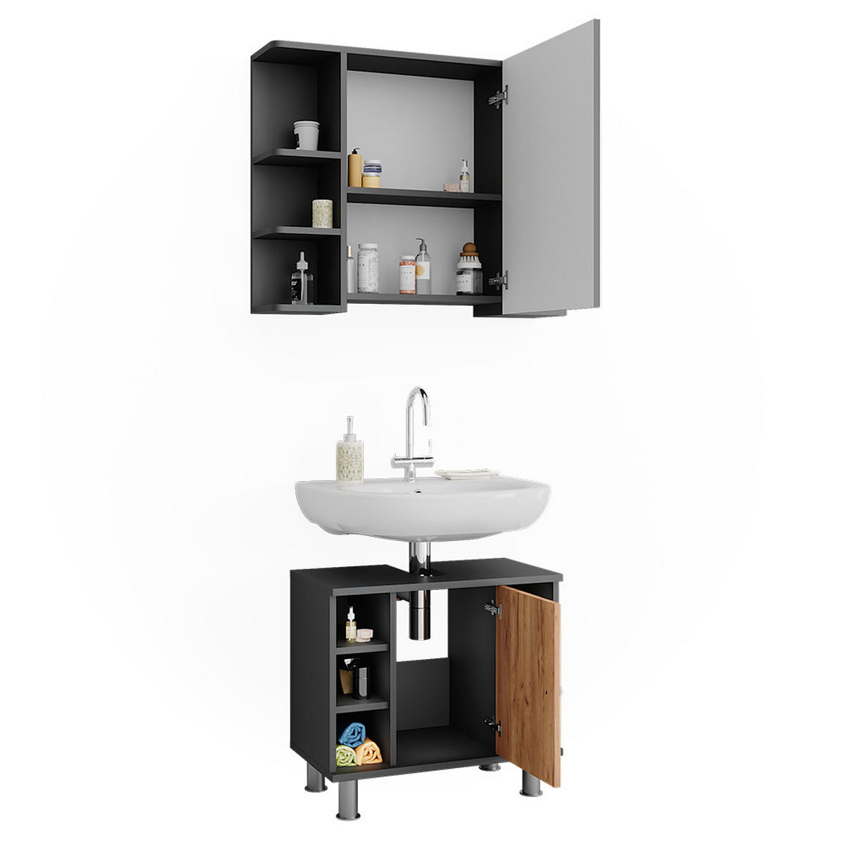 KOUPELNOVÝ NÁBYTEK Fynn Antracit/zlatý dub - medově dubová/antracitová, kompozitní dřevo (60/54/32cm) - Vicco
