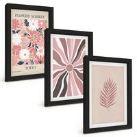 BILDER SET 3er Set - 20x30 cm Schwarzer Rahmen - Florale Blattmuster und Geometrie - Schwarz, Kunststoff (20/30cm) - TULUP