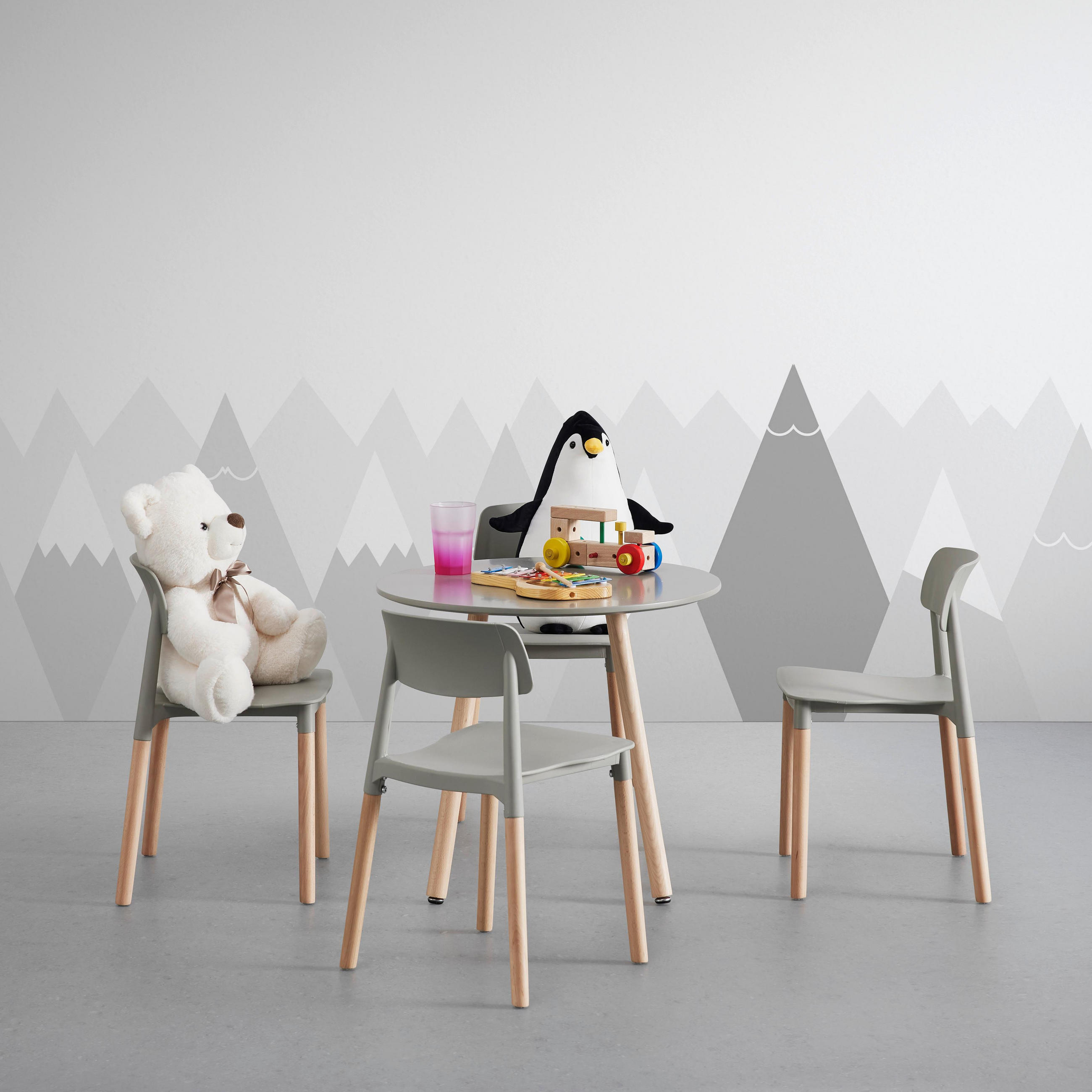 KINDERSITZGRUPPE Dessy Hellgrau Kunststoff/Holz - Hellgrau, Holz (60/48/60cm) - Bessagi Kids
