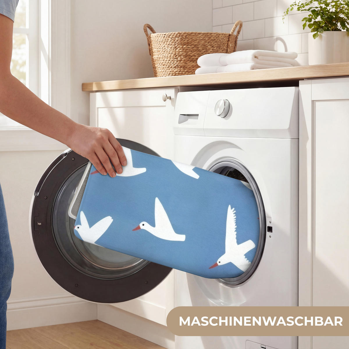 BADEMATTE Vögel - Weiß - Muster 120x60 cm - Blau, Kunststoff/Textil (120/60cm)
