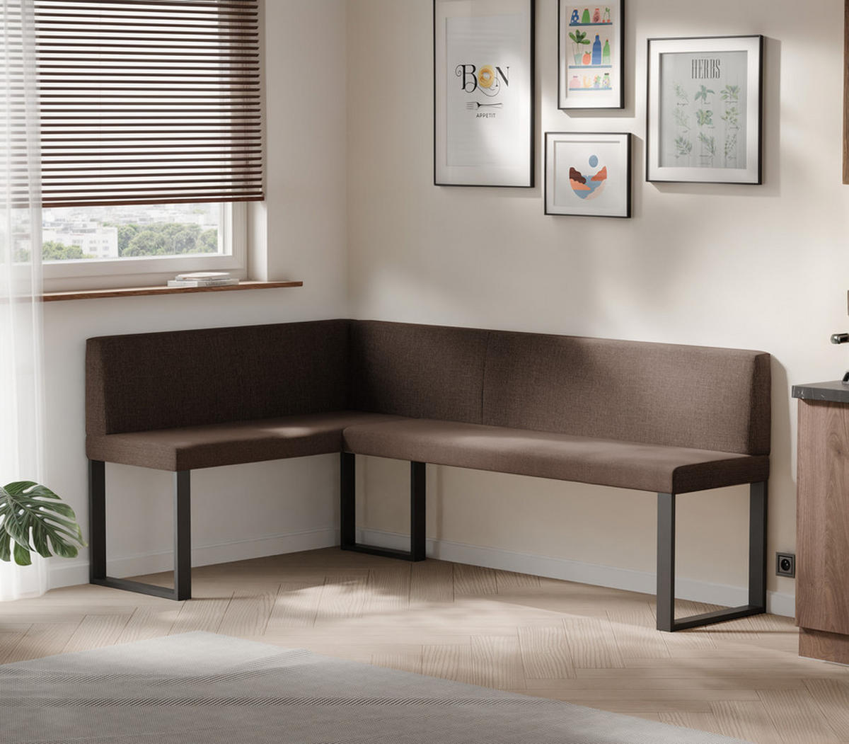 ECKBANK links SANA U Webstoff glatt, 128/168 cm Braun - Braun, Textil/Metall (128/168cm) - Idohome