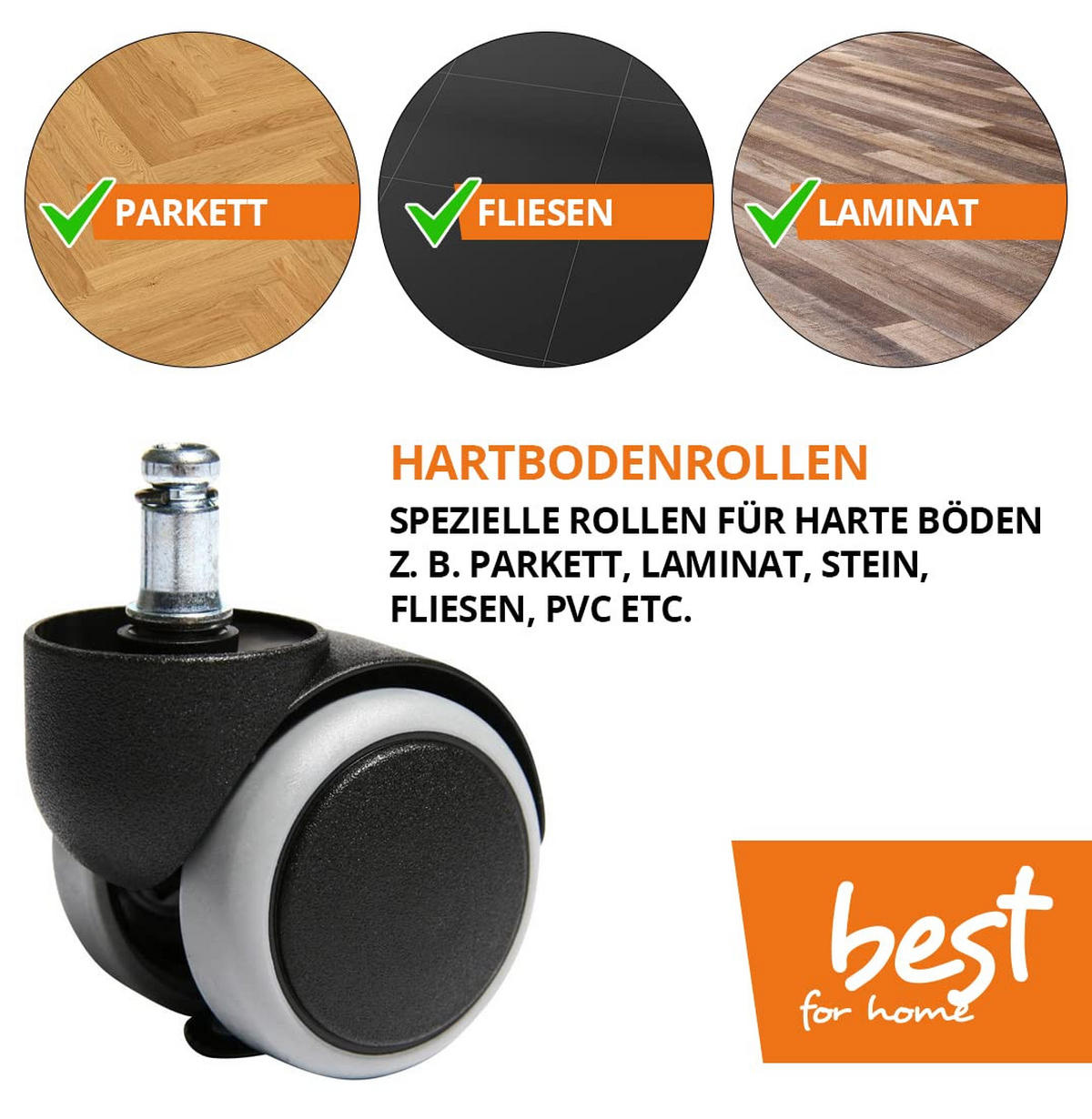 ROLLEN – universeller Ersatz für Stühle, geeignet für harte Böden wie Parkett und Fliesen - Schwarz, Textil (5/8/5cm) - Best For Home