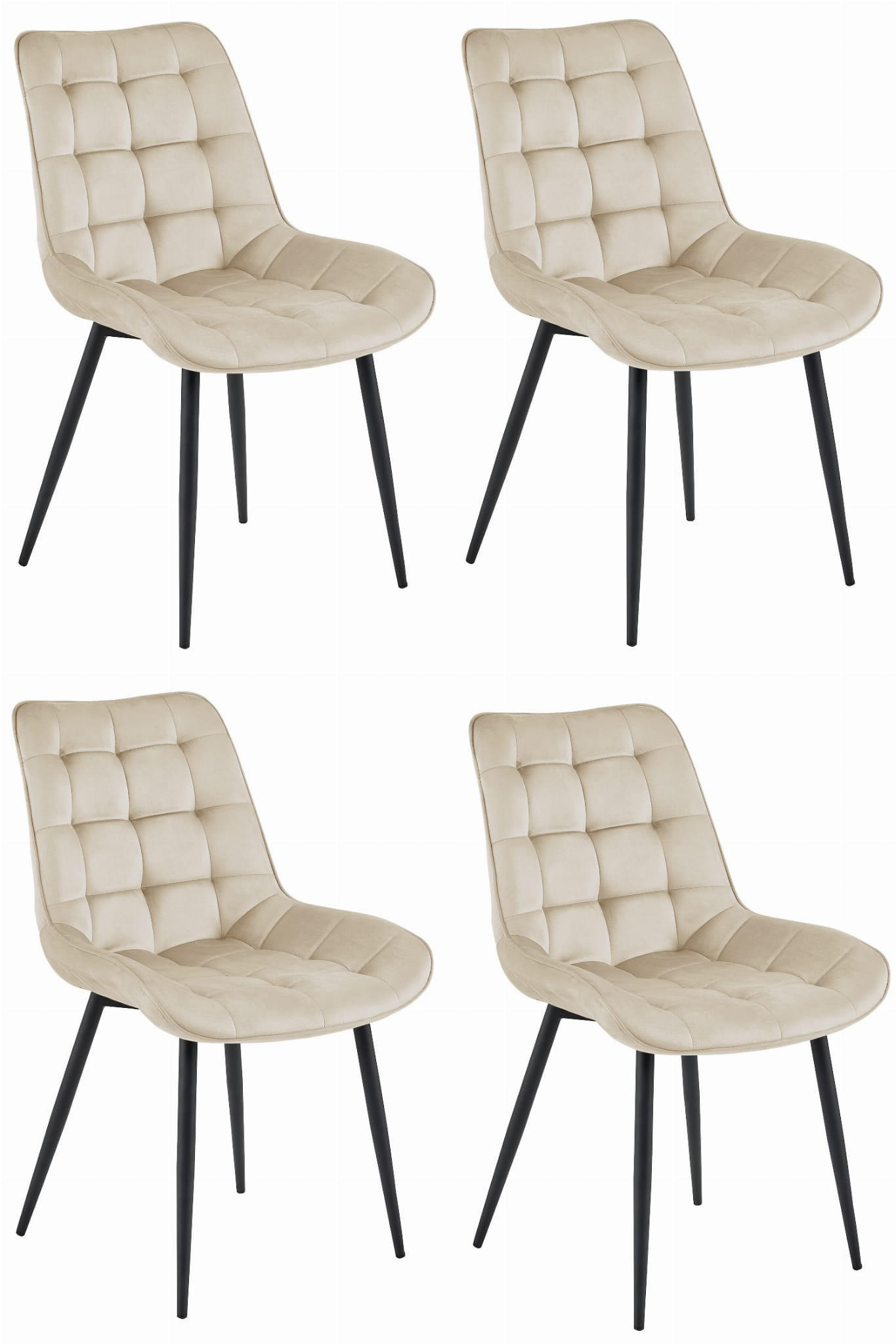 ESSZIMMERSTUHL 4-er Set BERA beiger Sitz, schwarze Beine - Beige/Schwarz, Textil (54/88/60cm) - Valora