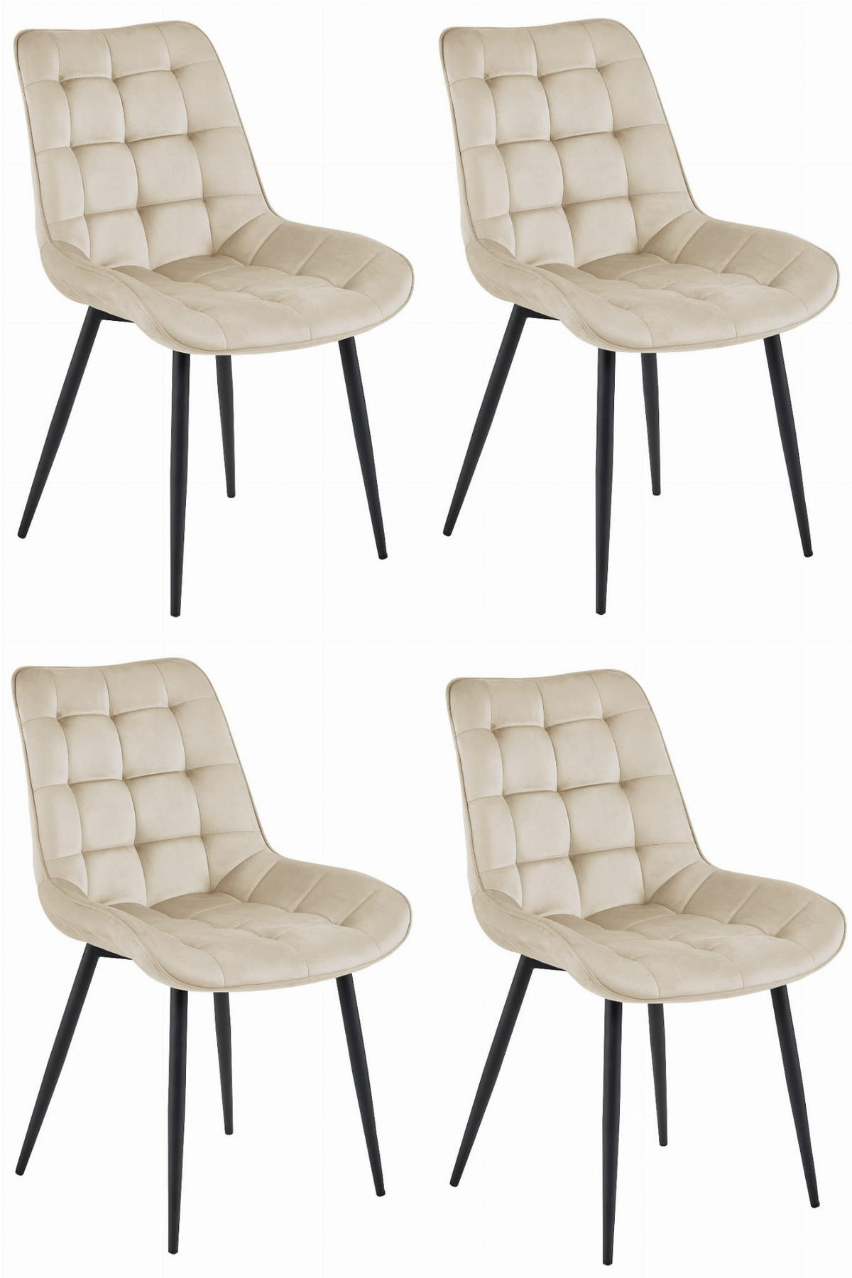 ESSZIMMERSTUHL 4-er Set BERA beiger Sitz, schwarze Beine - Beige/Schwarz, Textil (54/88/60cm) - Valora