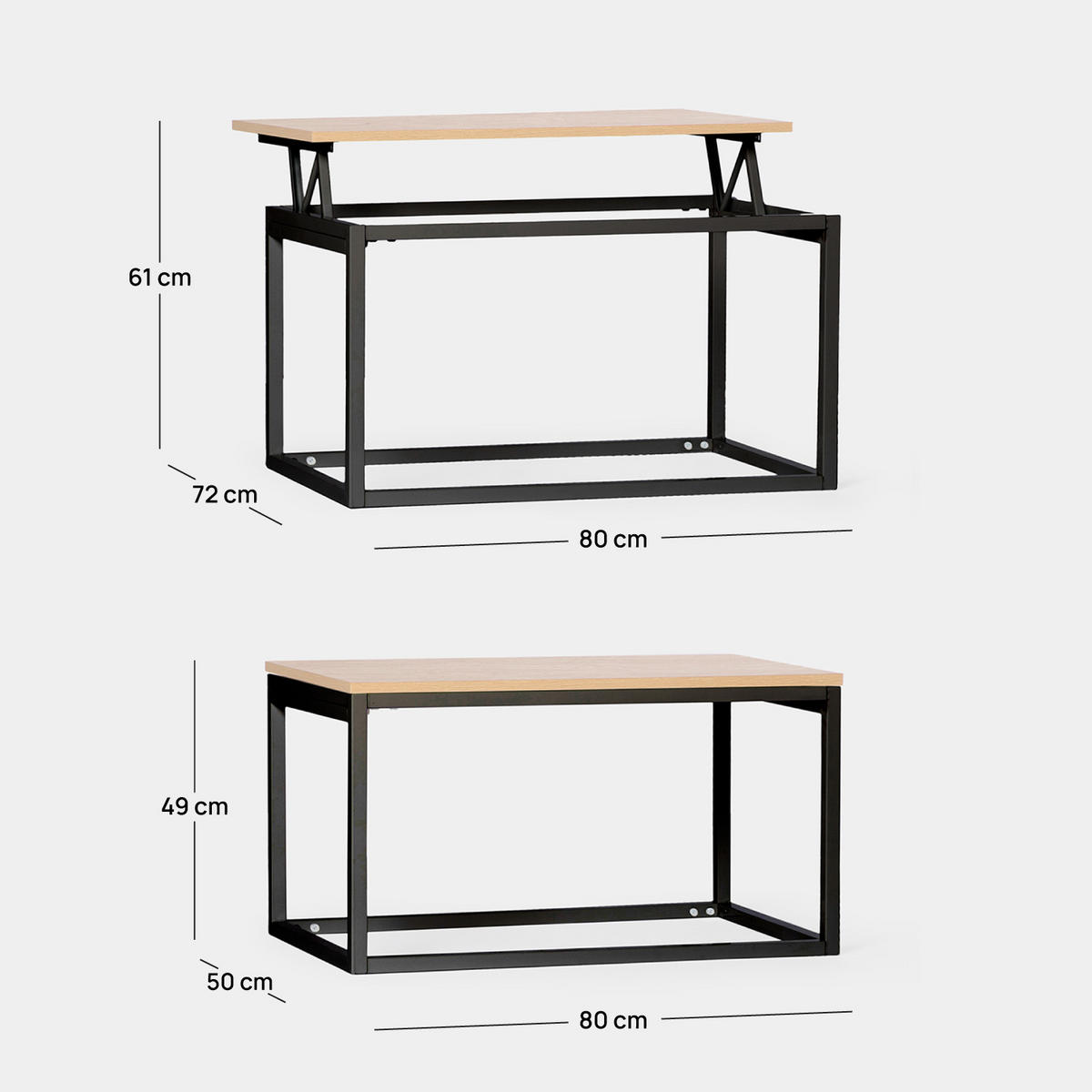 COUCHTISCH HOCHKLAPPBARER Navan Schwarz 80 cm x 49-61 cm - Schwarz, Holzwerkstoff (50/80/49cm) - Klast Home