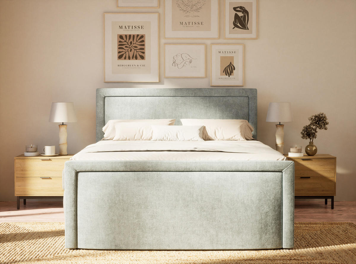 BOXSPRINGBETT Fresco 180/200 cm, in Hellblau, Bettkasten, Matratze, Topper - Schwarz/Hellblau, Holz/Holzwerkstoff (180/200cm) - Maison de Reve