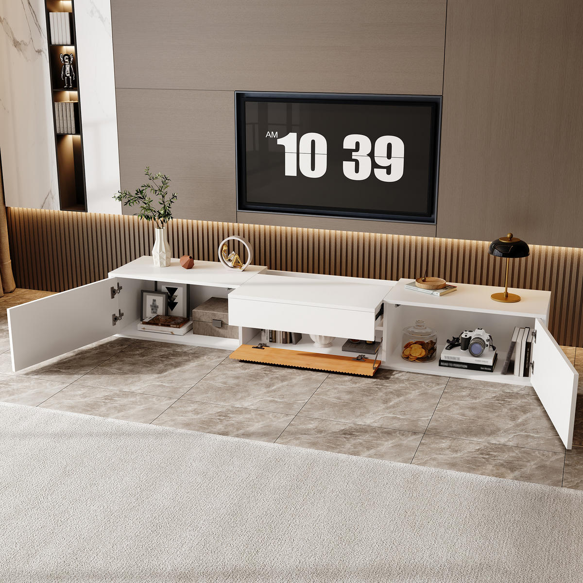 TV-SCHRANK 180x34x30 Modern Niedriger TV-Ständer Projektor Halter - Weiß, Holzwerkstoff (34/30/180cm) - FLIEKS